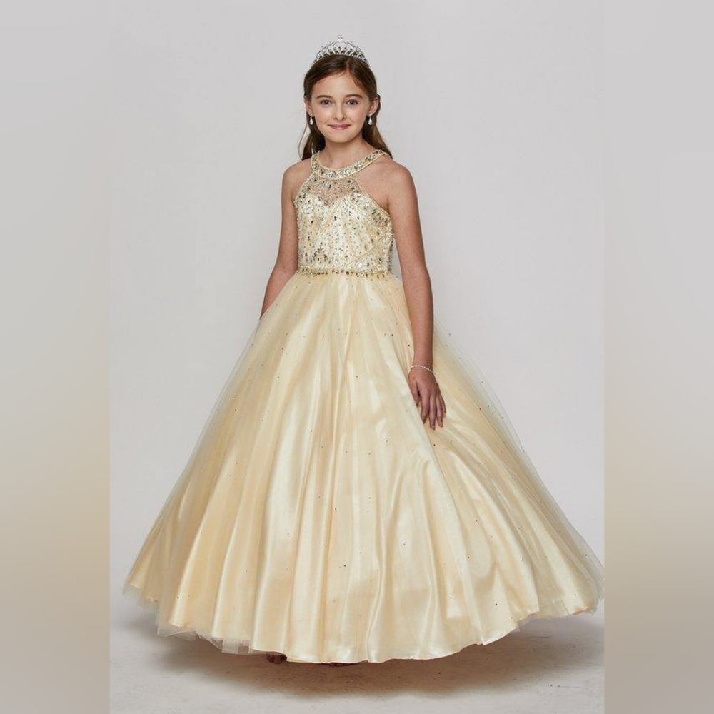 Beaded Gown with Keyhole Back Flower Girl Dress